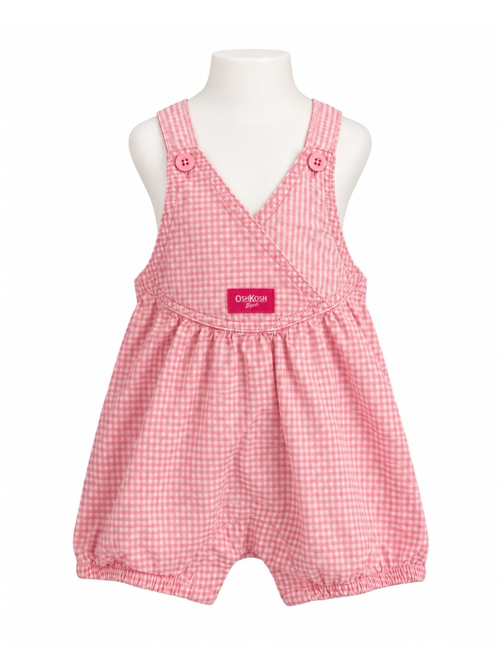 Size 18M OshKosh B’gosh Kids Pink Gingham Vintage Bubble Shortall Romper